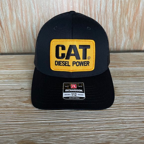 Vintage Caterpillar CAT Diesel Power Patch Hat - Richardson 112 All Black Cap - Picture 3 of 9